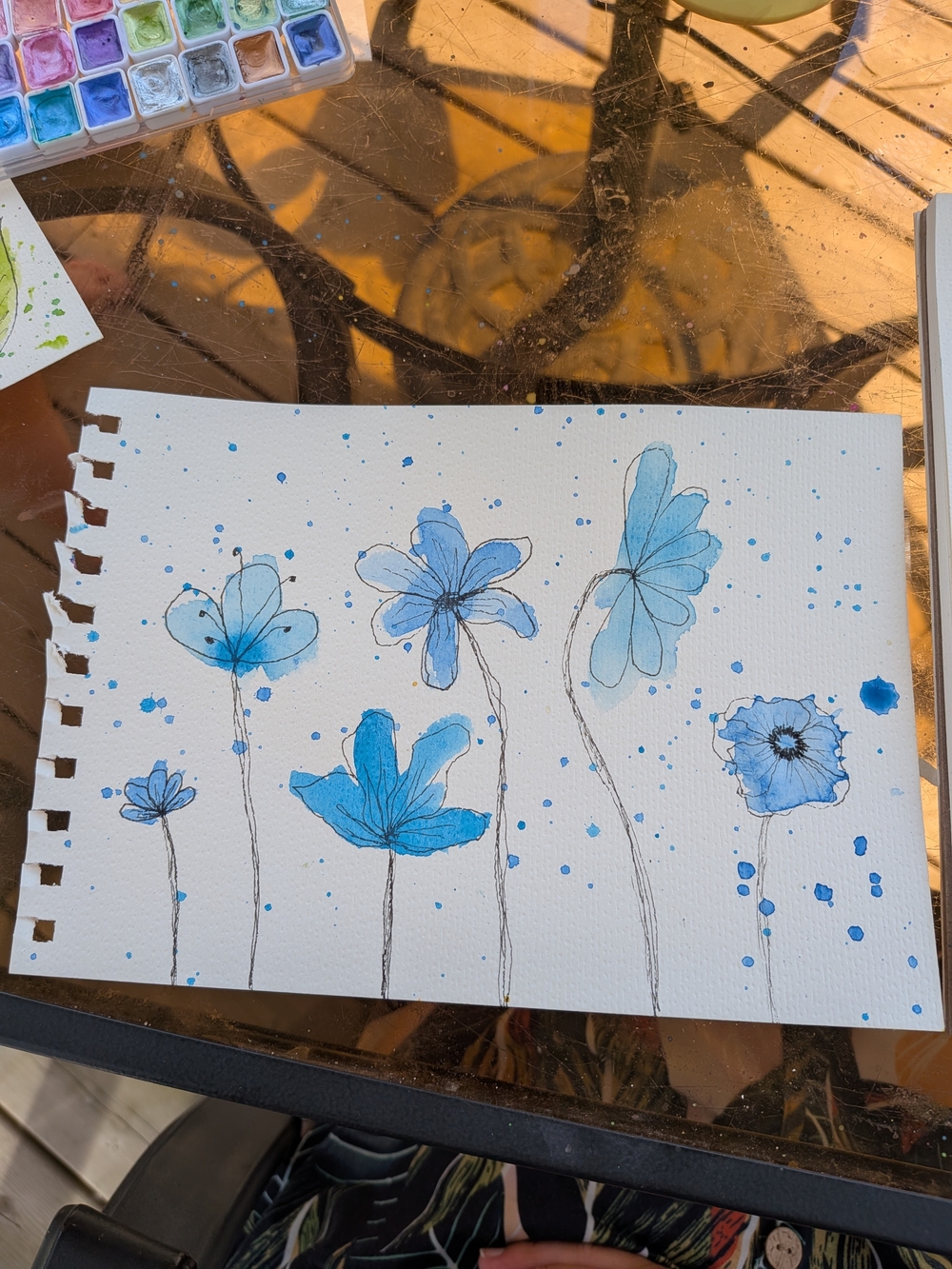 Original Blue Watercolor Floral Painting